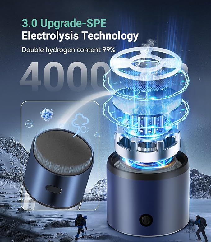 5.0 Upgrade 4000PPB High Concentration Hydrogen Water Bottle Generator【NO.1-24-Hour Hydrogen Lock】 SPE PEM Technology, Double Hydrogen Content & High Borosilicate Glass for Post-Workout Recovery
