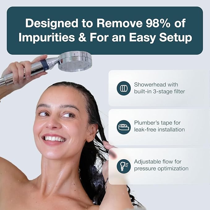 MyHalos® Handheld Filtered Shower Head with Handheld Handle - High Pressure Shower Heads With Filter To Reduce Chlorine & Soften Water - Easy to Install Detachable Filtered Shower Head For Hard Water