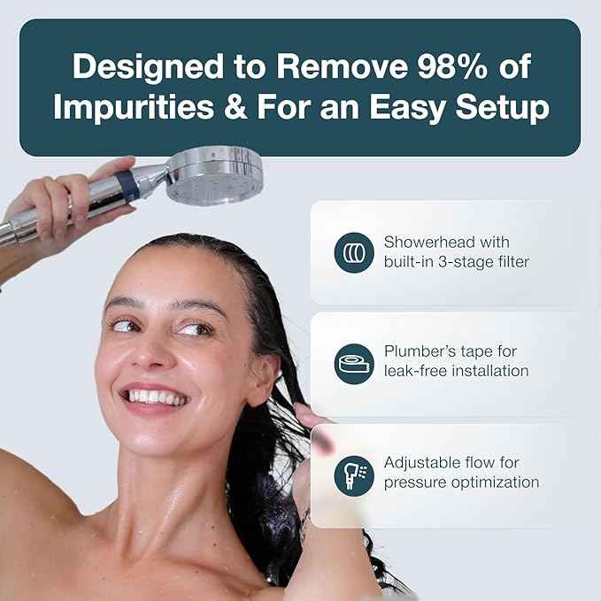 MyHalos® Handheld Filtered Shower Head with Handheld Handle - High Pressure Shower Heads With Filter To Reduce Chlorine & Soften Water - Easy to Install Detachable Filtered Shower Head For Hard Water