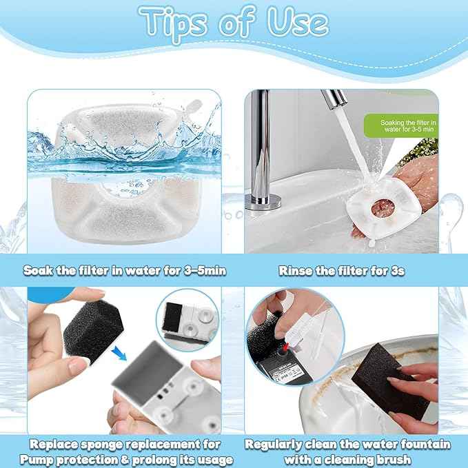 KAEGREEL 39 Pcs Cat Water Fountain Filters for Veken 95oz/2.8L, 67oz/2L, 135oz/4L Cat Dog Fountain Automatic Pet Fountain Dog Water Dispenser, Pet Fountain Filter & Pre-Filter Sponges & Cleaning Set