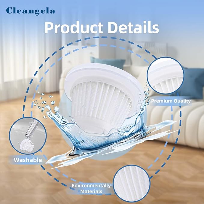 8 Pack lt-117c Multifunction Vacuum Cleaner Filter Replacement Compatible with KMM Handheld Car Vacuum Cleaner Filters, Model LT-117C, Washable Hepa Filter for Car, Home, Office, Pet - AquaVibe