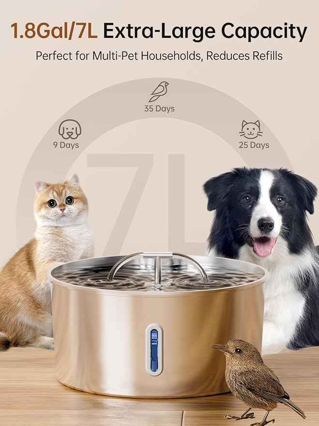 Dog Water Fountain for Large Dogs, 7L/236oz/1.8G Stainless Steel Dog Fountain, Large Automatic Pet Drinking Bowl Dispenser with Quiet Pump, Multiple Filtration, Dual-Stream for Cats and Dogs Indoor