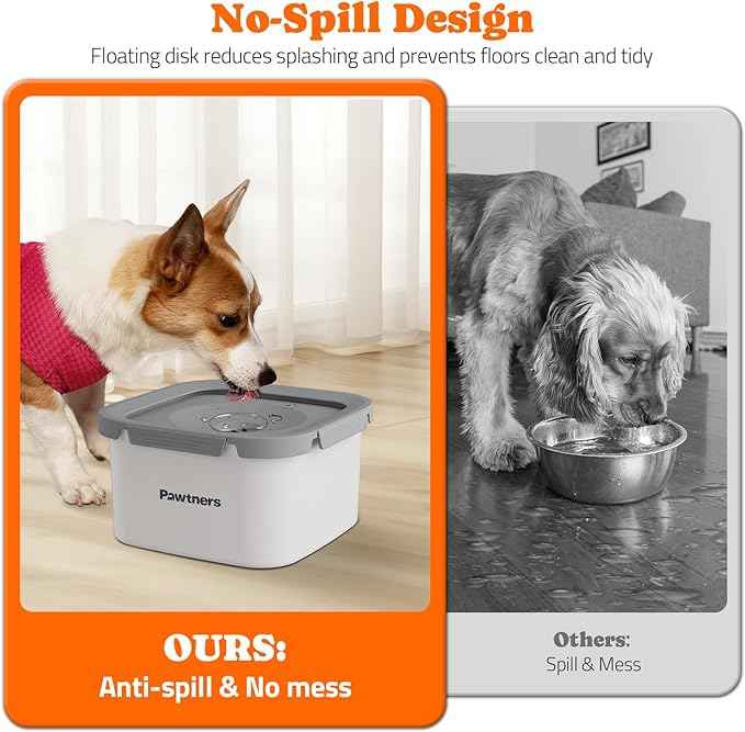 Pawtners Dog Water Bowl No Spill, 152oz/4.5L Stainless Steel Dog Floating Bowl, Slow Water Bowl for Dog with Filter, Non-Slip Base, No Splash Water Bowl for Medium Large Messy Drinkers White