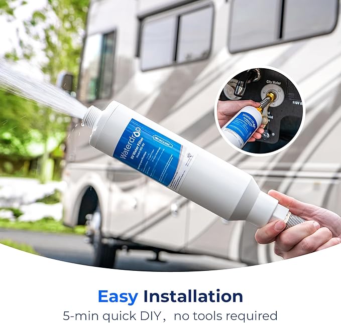 Waterdrop RV Water Filter, NSF Certified, Reduces Chlorine, Bad Taste, Odor, 4 Pack with 2 Flexible Hose Protector