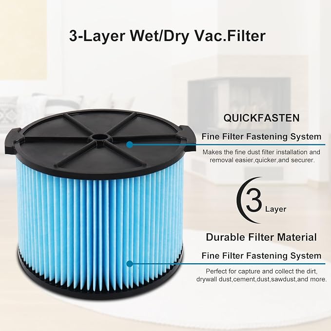4 Pack VF3500 Replacement Filter for Shop Vacuum 3-4.5 Gallon Wet Dry Vacuums, 3-Layer Filters for WD4050, WD3050, WD4080, WD4522, 4000RV, 4500RV - AquaVibe