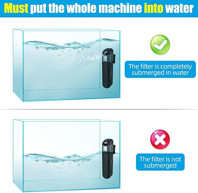 AQUANEAT Aquarium Filter 5W UV Bulb Green Water Killer Submersible Pump Filter 132 GPH for 75 Gallon Fish Tank