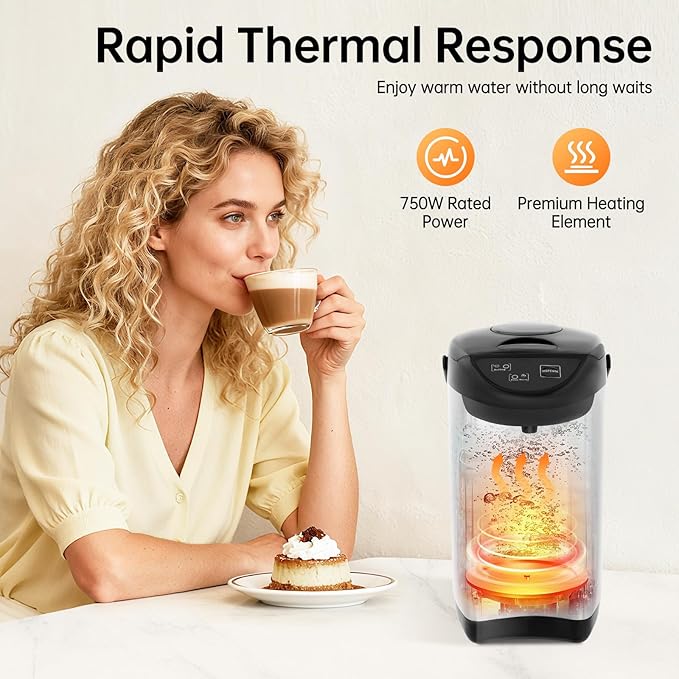 Combination Water Boilers & Warmers, 4L/135oz Electric Water Boiler with Portable Handle and Filter Mesh, 750W Electric Kettle for Dining Rooms, Living Rooms, Kitchens (Black)