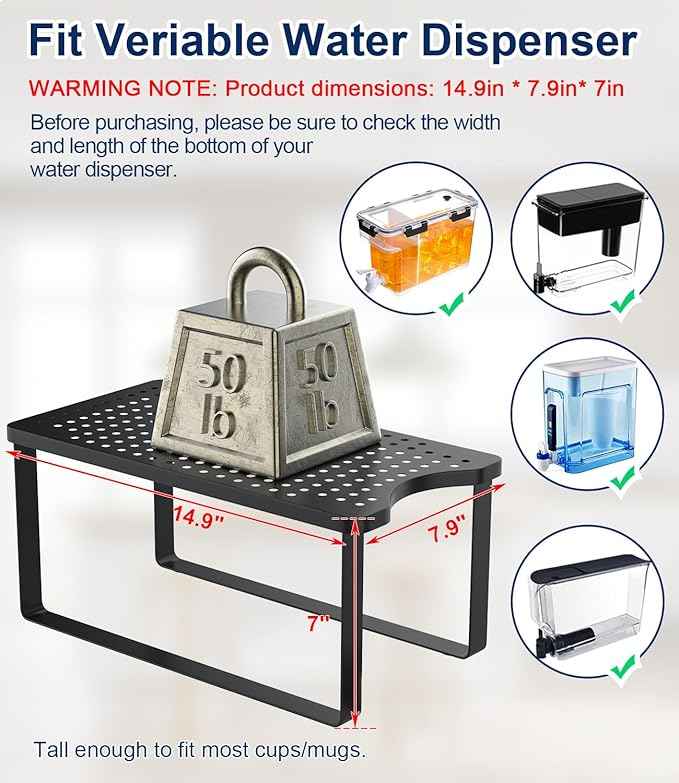 Water Filter Dispenser Stand with Drip Tray - 7.9''W x 14.9''D x 7''H + Water Filter Dispenser Stand Wood with Drip Tray - 7.9''W x 14.9''D x 7''H