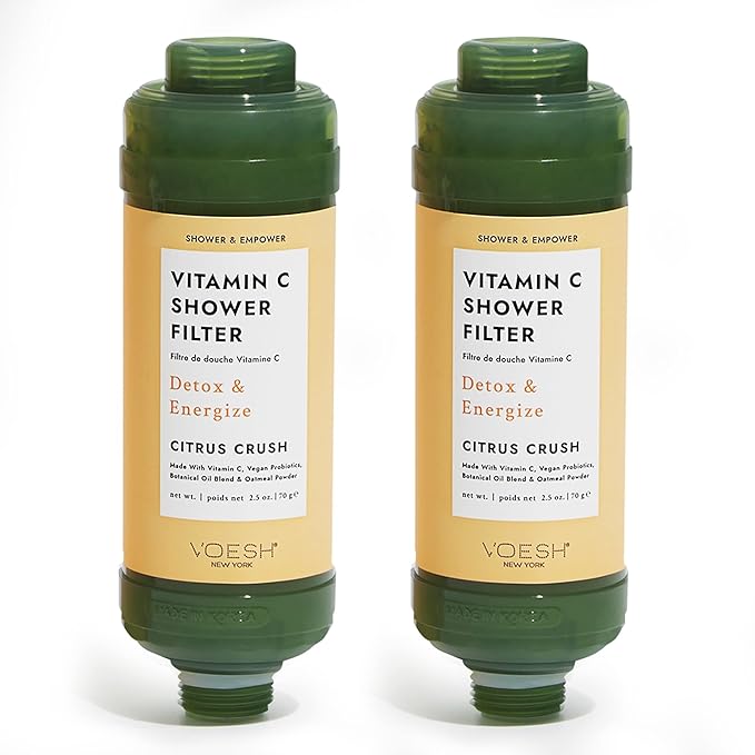 VOESH Vitamin C Shower Filter Duo, Citrus Crush, Shower Aromatherapy, Water Purifier, Water Softener, Vegan Probiotics, Spa Shower Head, Water Filter, Shower Self-Care