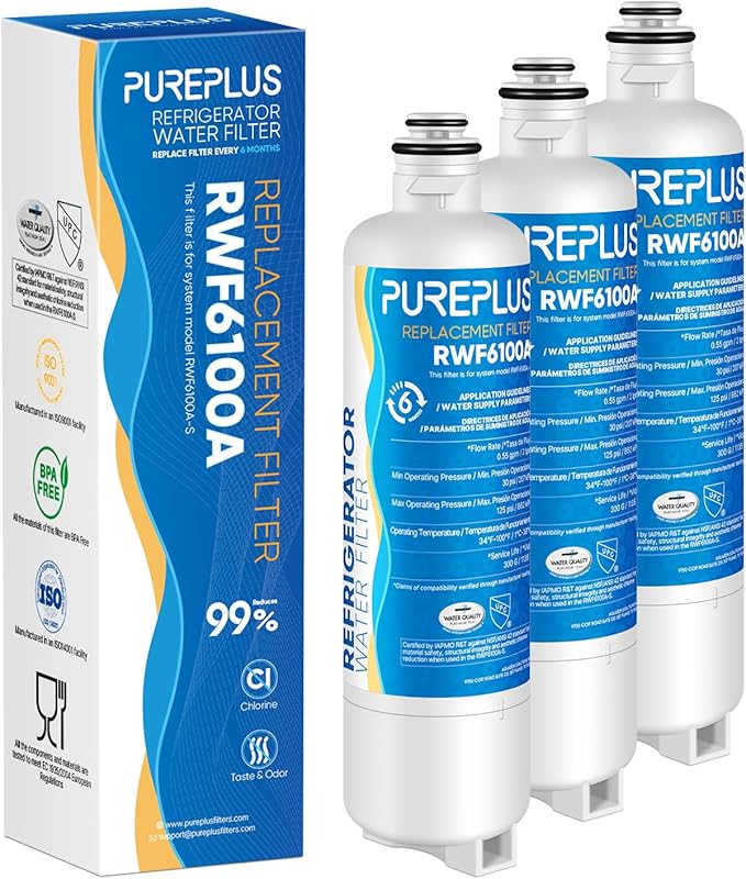 PUREPLUS BORPLFTR50 Replacement for Bosch 11025825 Ultra Clarity Pro Refrigerator Water Filter, Compatible with 12033030, 12028325,11025825, BORPLFTR55, WFC100MF, B36CT80SNS, B36CL80ENS, 3Pack