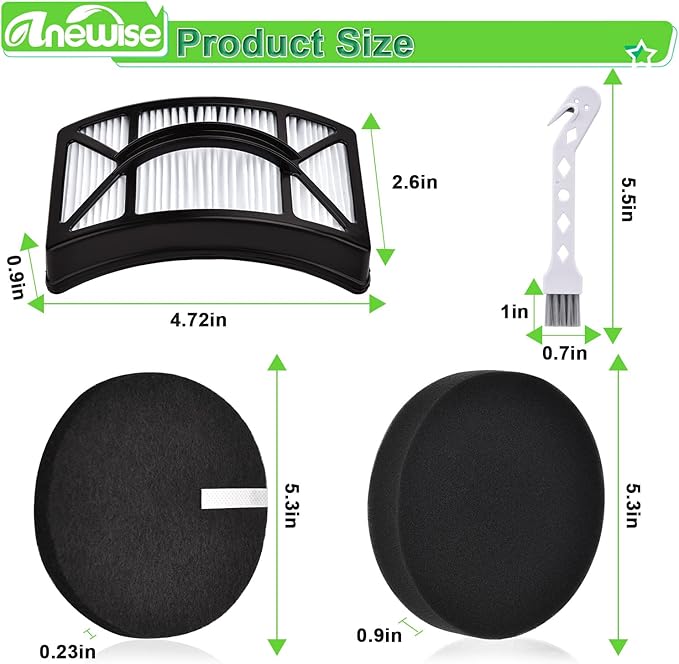 Filter Replacement for Bissell CleanView 2486, 2487, 2488, 2490, 2492, PowerClean 2494 Vacuum, Compare to Part # 1604130, 1601972, 1608225, 2 HEPA +4 Foam & Felt Filters - AquaVibe