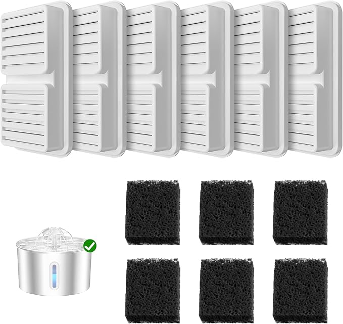 Cat Water Fountain 6 Filters & 6 Sponges Replacement Cartridge for Cats Pet Water Dispenser