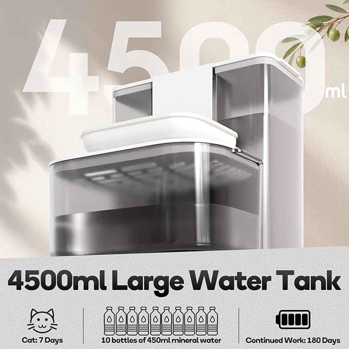 Cat Water Fountain with Heating, No Filters, Wastewater Separation, Ceramic Bowl Preventing Black Chin, 4.5L Automatic Wireless Water Dispenser for Cats and Small Dogs