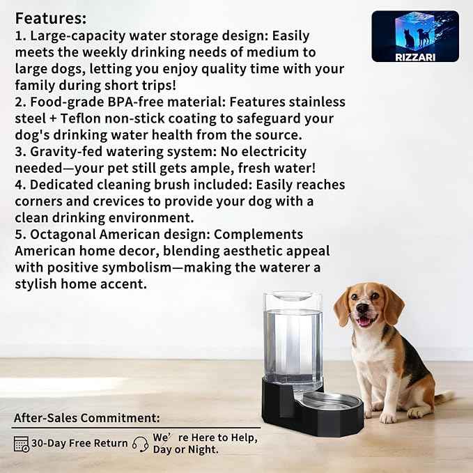 Sfozstra Large Dog Water Dispenser: 8L Large Capacity Gravity Water Feeder - Less Refills for Multi-Pet Homes - Stainless Steel Bowl - Easy Refill & Maintenance - for Medium/Large Dogs - Garage/Patio