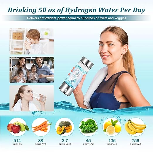 Hydrogen Water Bottle,Rechargeable Hydrogen Water Bottle Generator, Portable Hydrogen Water Ionizer Machine for Sports & Outdoors