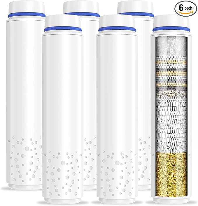 PWERAN 6 Pack Shower Filter for Handheld Shower Head,15 Stage Replacement Filters for Hard Water Remove Chlorine,Water Softener Filters Beads for Harmful Substances