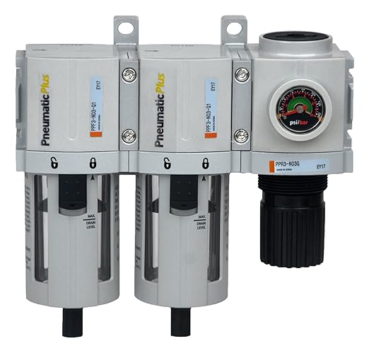 PneumaticPlus PPC3C-N02G Compressed Air Drying System- Particulate Air Filter, Coalescing Filter & Air Pressure Regulator Combo 1/4" NPT (High Flow), Poly Bowl with Guard, Manual Drain - AquaVibe
