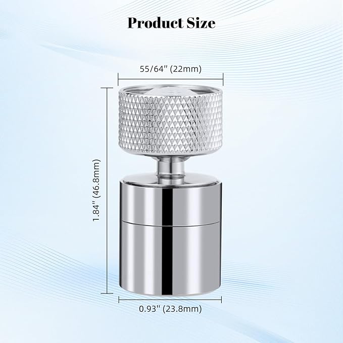 Hibbent Dual-function Solid Brass Faucet Aerator, Big Angle Rotate Metal Kitchen Sink Aerator 360 Degree Swivel Sink Sprayer Attachment-55/64 Inch Female Thread-Chrome
