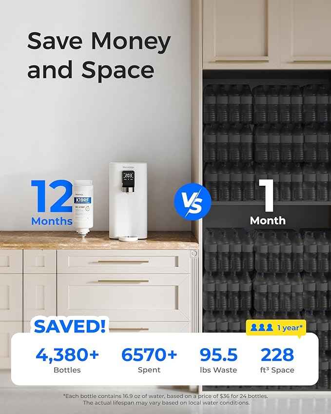 [ Instant Hot ] Waterdrop K19-H Countertop Reverse Osmosis System, Reverse Osmosis Water Filter Countertop, 3:1 Pure to Drain, 4 Temperature Options Water Dispenser, No Installation