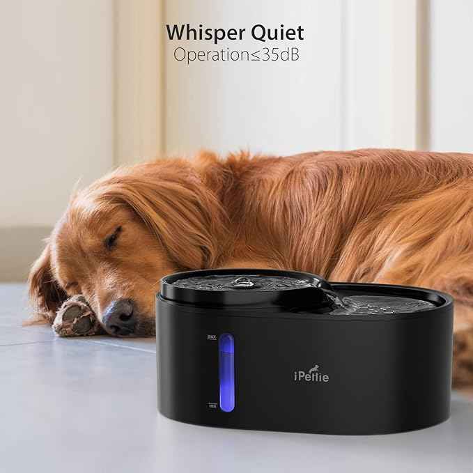 iPettie Waterfall Dog Water Fountain, Hygienic 5-Stage Filtered Water, 2 Heights to Drink from, Water Shortage Alert, Night Light with ON/Off Switch, Cat Water Fountain 203 OZ (1.6 GAL) 6 L