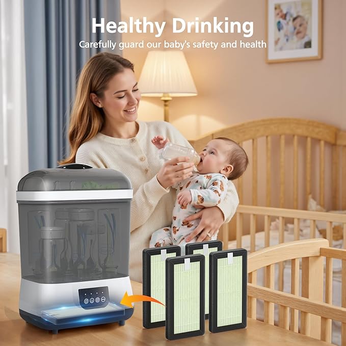 4 Pack HEPA Replacement Filter Compatible with Dr. Brown's All-in-One Sterilizer and Dryer for Baby Bottles and Pacifiers, Powerful Filtration Dryer Advanced Filter, 24-Month Value and Easy to Clean