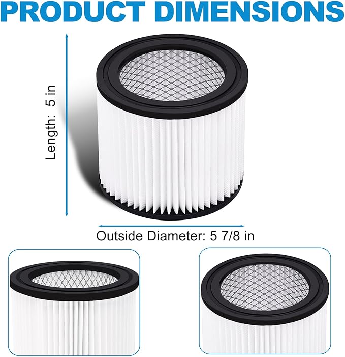 90398 Shop Vac Filters Replacement for Shop Vac Type AA Cartridge Filter 90398/118692, 9039800, 9039833(2 Pack), with 4 Foam - AquaVibe