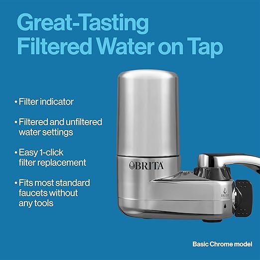 Brita Replacement Water Filter for Faucet Mount, Removes 99% of Lead, Sink Filtration System, Chrome, 2 Count