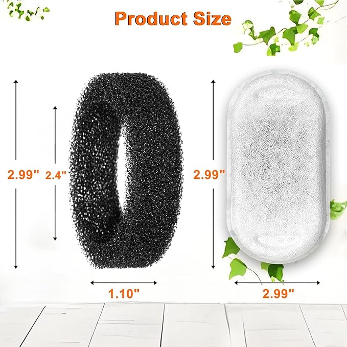 Cat Water Fountain Filters, 4 Filters+4 Sponge Replacement Filters for 108/3.2L and 67oz/2LStainless Steel Pet Water Dispenser for Dog (4 Sets)