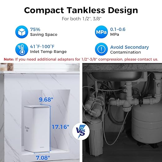 𝐀𝐥𝐥-𝐢𝐧-𝟏 Tankless Reverse Osmosis System, 600GPD Under Sink Tankless RO System, Multistage-in-1 RO Drinking Water Filtration System, Reduce TDS,PFAS, NSF/ANSI 372, 2:1 Pure to Drain