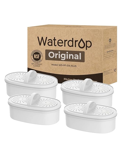 [Original] Waterdrop WD-PF-01A Plus NSF Certified Replacement Filters for All Waterdrop Pitcher and Dispenser Filtration System, Reduces Lead, PFAS, PFOA/PFOS, Last Up to 200 Gallons (4 Packs)