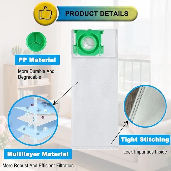 15 PACK 5093AM Vacuum Filter Bags for Sebo C/G/X Series, 300/350 Mechanical, 370 Comfort Upright Vacuum Cleaner & Windsor Sensor S12 S15 XP12 XP15 XP18 SR12 SR15 SR18 Versamatic Plus - AquaVibe