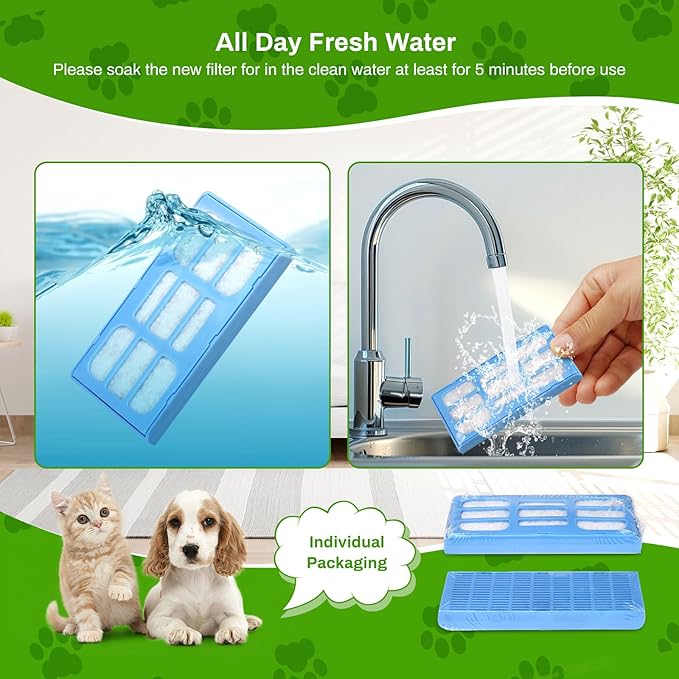 Cat Water Fountain Filter, 12 Pack Replacement Filter for 2L/ 70 fl. oz. Pet Water Fountain, Activated Carbon Filter for Large Fresh Water Drinking Fountain Dispenser Triple Action Filter for Dog/Cat