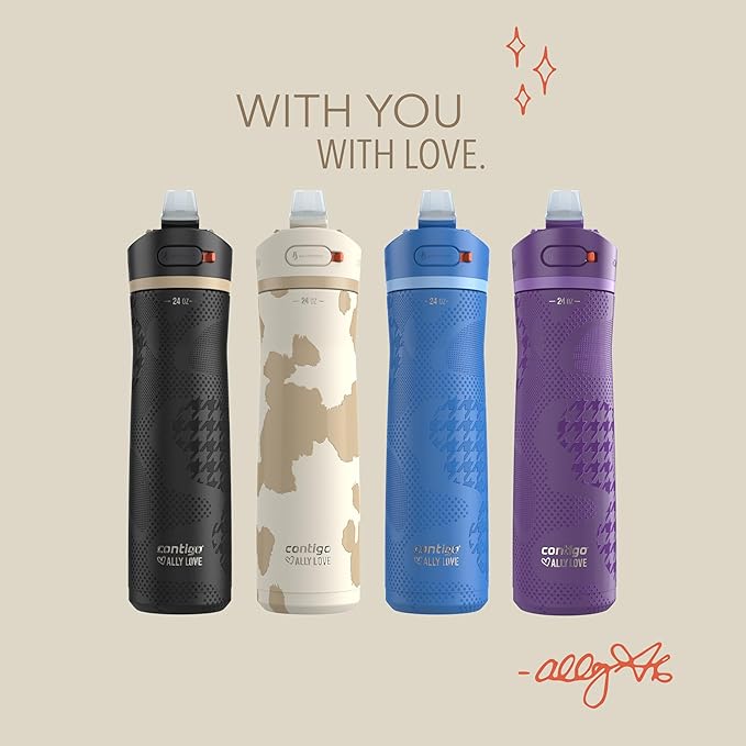 Contigo x Ally Love Ashland Chill 2.0, Stainless Steel, Spill Proof Water Bottle with AutoPop Easy Lean Lid, BPA Free, 24oz, Violet