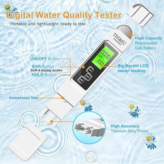 4 in 1 TDS Meter Digital Water Tester, Water Distiller, Water Tester for Drinking Water, PPM Meter with TDS/EC/Temp(°C,°F) Function, for Home, Aquarium, Restaurant, Hand Held