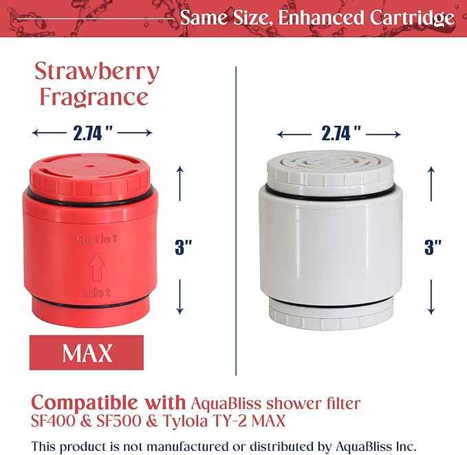 Heavy-duty Strawberry-Fragrant Shower Filter Replacement Cartridge.Compatible with SF500 & SF400.Reduce Hard Water| Chlorine | Chemical.For Hair Loss & Skin Allergies.Tylola MAX Model