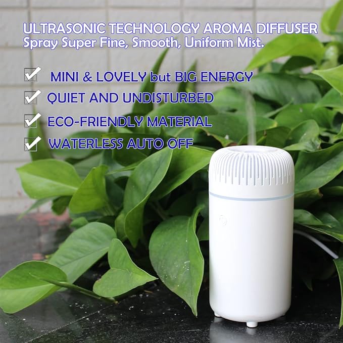 Unee Car Diffuser,USB 100ml Small Essential Oil Humidifier Aromatherapy Diffusers for Office Room(Pink)