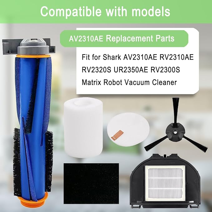 RV2310AE Replacement Parts for Shark AV2310AE RV2310AE RV2320S UR2350AE RV2300S Matrix Robot Vacuum Cleaner 1 Main Brush Roller 2 Sets Foam Filters 2 Filters 6 Side Brushes (Not For RV2300) - AquaVibe