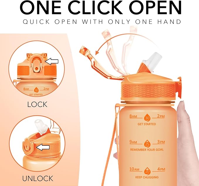 Hyeta 32oz Water Bottles with Straw - Stay Motivated and Hydrated with Convenient Times to Drink Markings, Durable, Leak-proof
