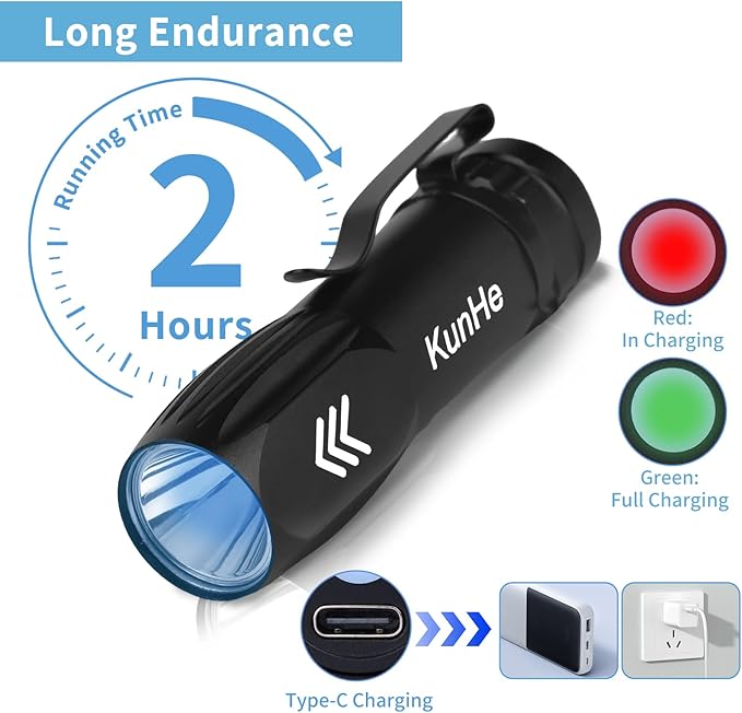 KunHe 2 Pack Mini 365nm UV Flashlight Rechargeable Black Flashlight for Hotel Cleaning Pet Stain Detection Scorpion Seeking Mineral Identification Resin Curing