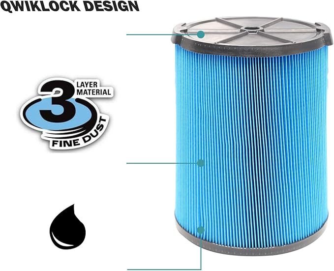 ANBOO 1 Pack VF5000 Replacement Filter for Ridgid for Shop Vac 6-20 Gallon Wet Dry Vacuums, 3 Layer Pleated Vacuum Filter Fits for WD1450 WD0970 WD1270 WD06700 WD1680 RV2400A - AquaVibe