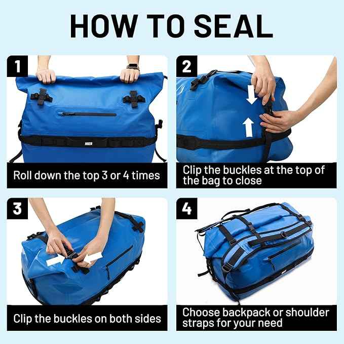 MIER Waterproof Duffel Bag Motorcycle Dry Bag Backpack Large Roll-Top Heavy Duty Dry Duffle Bags for Kayaking Camping Boating Gym Beach Cruise Ship, 60L/80L