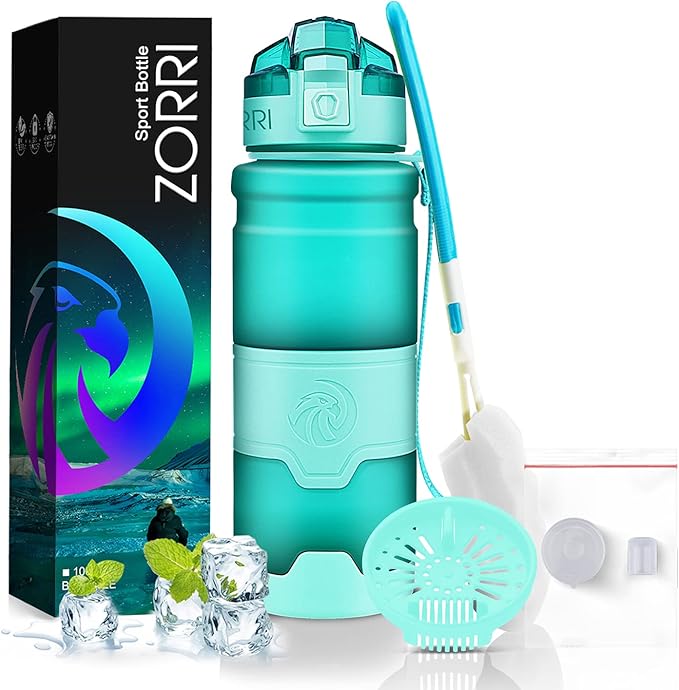 ZORRI Sports Water Bottle, 400/500/700ml/1L, BPA Free Leak Proof Tritan Lightweight Bottles for Outdoors,Camping,Cycling,Fitness,Gym,Yoga- Kids/Adults Drink Bottles with Filter, Lockable Pop Open Lid