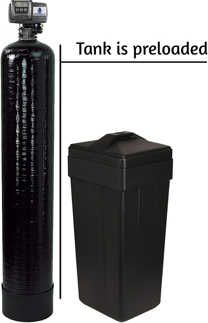AFWFilters AFW Filters IRON Pro 2 Combination water softener iron filter Fleck 5600SXT digital metered valve for whole house (64,000 Grains, Black)
