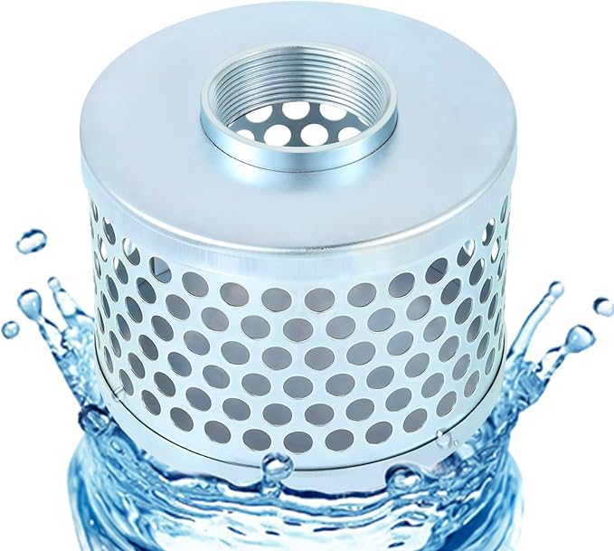 Round Hole Suction Strainer Filter for Pumps, Carbon Plated Steel Basket Water Suction Filter, with NPT Female Thread, Reduces Solids Entering Pump (2 inch)