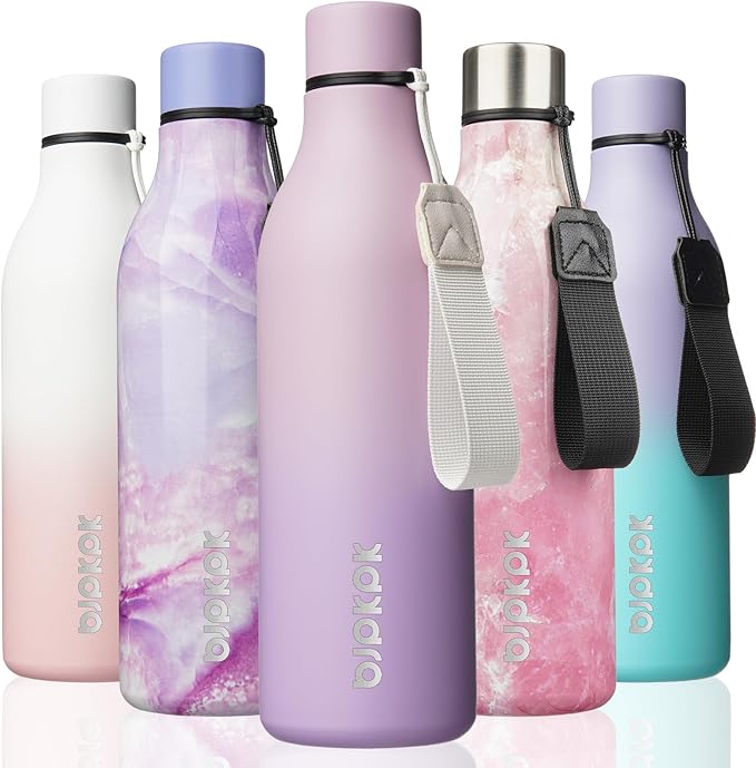 BJPKPK Insulated Water Bottles, 25 oz Stainless Steel Metal Water Bottle with Strap, BPA Free Leak Proof Jugs, Mugs, Flasks, Reusable Thermal Flasks for Sports & Travel, Dreamy Purple