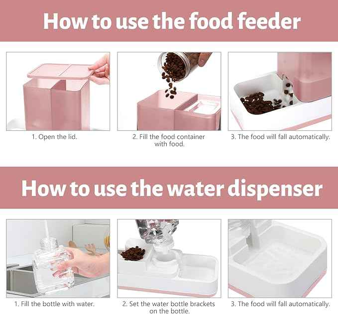 Yummy Sam Automatic Small Pet Feeder and Water Dispenser, 2 in 1 Gravity Cat Auto Pet Feeder and Waterer Set Feeder Dish for Small Medium Pets Dog Puppy Kitten (Pink)