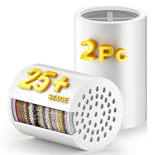 (2 Pc) 25+ Stage High Output Shower Filter Replacement Cartridges – Reduces Chlorine & Chemicals, Restores pH Balance, 2.4
