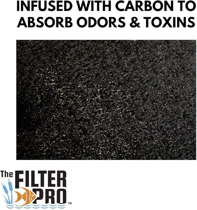 Carbon Fine Filter Media, 3/8" Thick, 18" x 60" Roll, Perfect for Aquariums, Ponds or Water Gardens, Made in USA