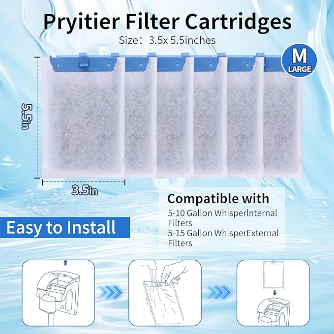 6-Count Medium Replacement Filter Cartridges Compatible with Tetra Whisper Bio-Bag for Whisper PF10, 10i, and ReptoFilter 90 GPH – Ideal for 5-10 Gallon Aquariums