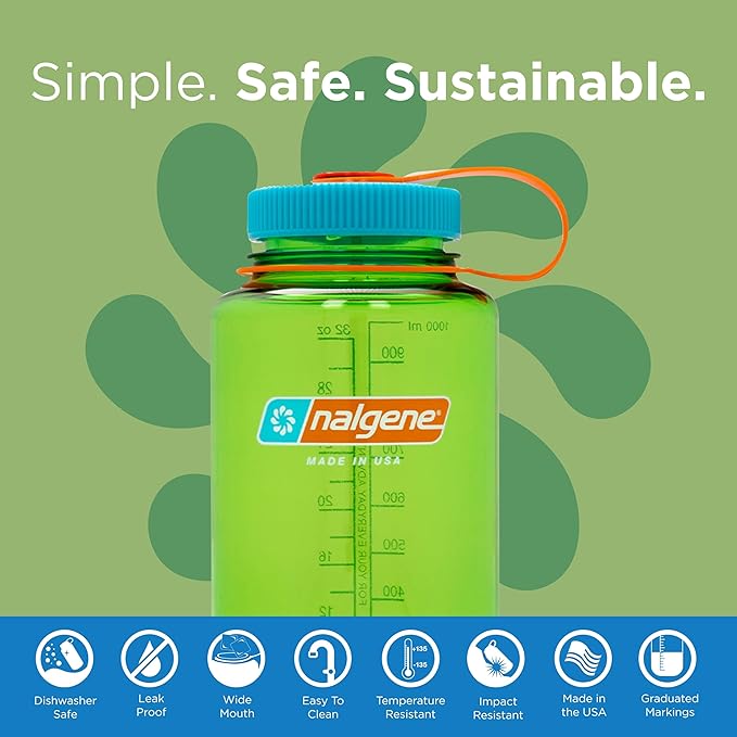 Nalgene Leak Proof Tritan BPA-Free Water Bottle - 32 oz Wide Mouth - Made in the USA for Outdoor Use & Daily Hydration (Pear)